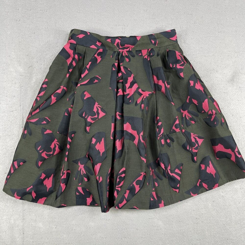 Banana Republic Skirt Women's Size Petite 00 Green & Pink Jigsaw Print Circle